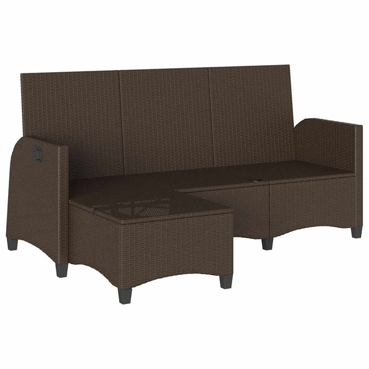 Gartensofa mit Liegefunktion Kissen L-Form Braun Poly Rattan