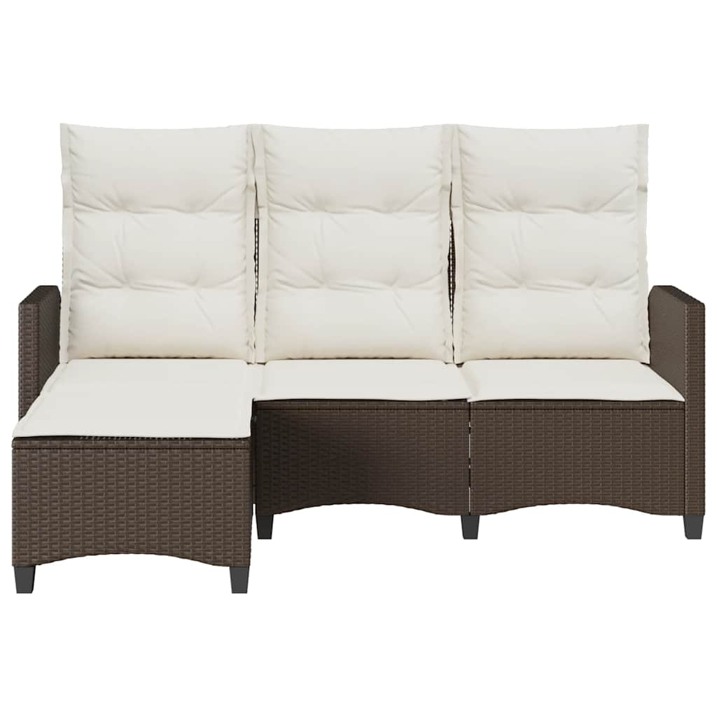 Gartensofa mit Liegefunktion Kissen L-Form Braun Poly Rattan