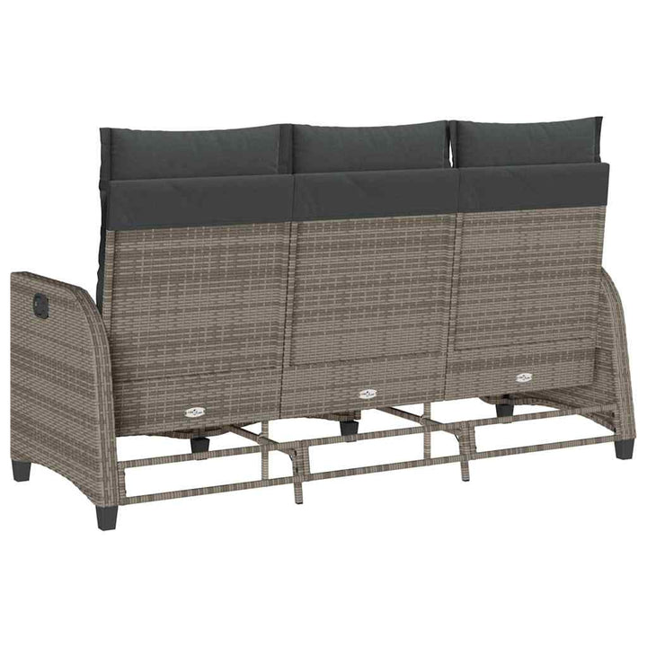 Gartensofa mit Liegefunktion Kissen L-Form Grau Poly Rattan