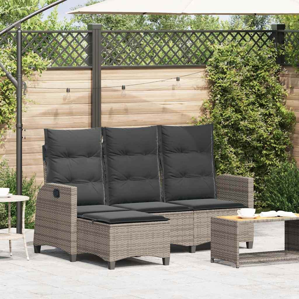 Gartensofa mit Liegefunktion Kissen L-Form Grau Poly Rattan