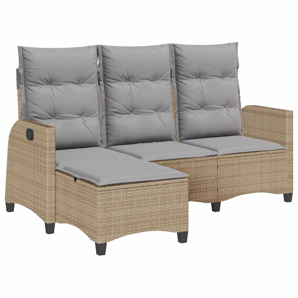 Gartensofa mit Liegefunktion Kissen L-Form Beige Poly Rattan