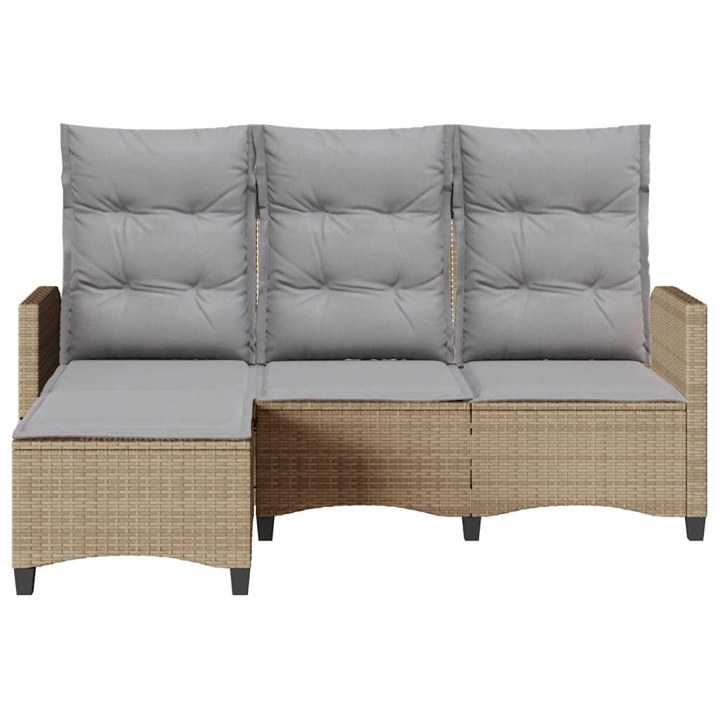 Gartensofa mit Liegefunktion Kissen L-Form Beige Poly Rattan