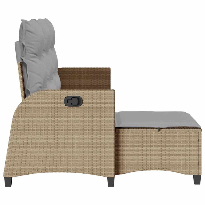 Gartensofa mit Liegefunktion Kissen L-Form Beige Poly Rattan