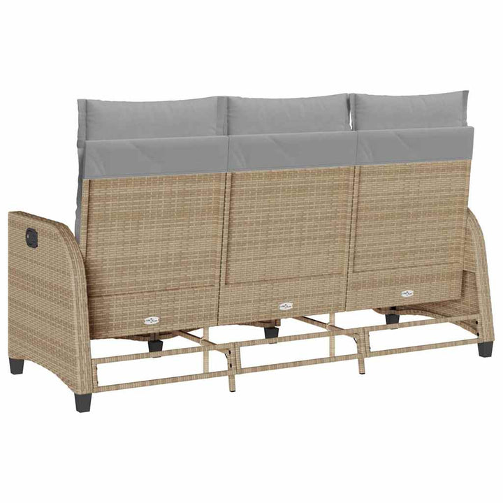 Gartensofa mit Liegefunktion Kissen L-Form Beige Poly Rattan