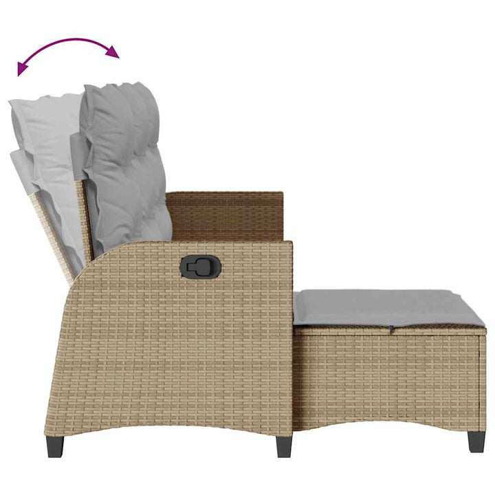 Gartensofa mit Liegefunktion Kissen L-Form Beige Poly Rattan