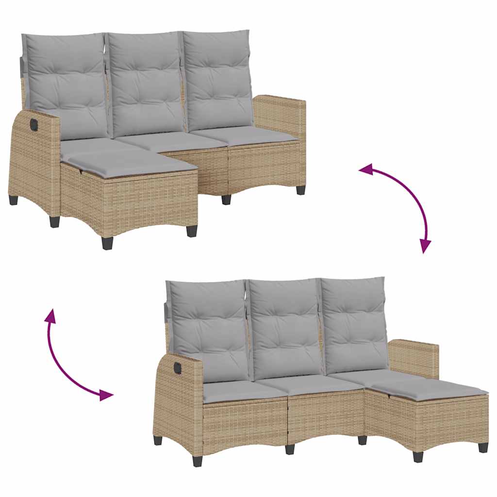 Gartensofa mit Liegefunktion Kissen L-Form Beige Poly Rattan