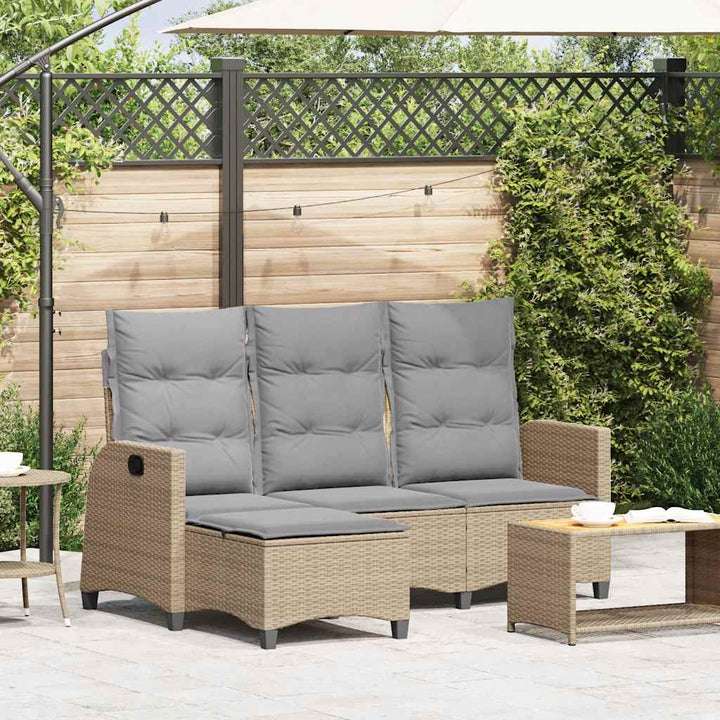 Gartensofa mit Liegefunktion Kissen L-Form Beige Poly Rattan