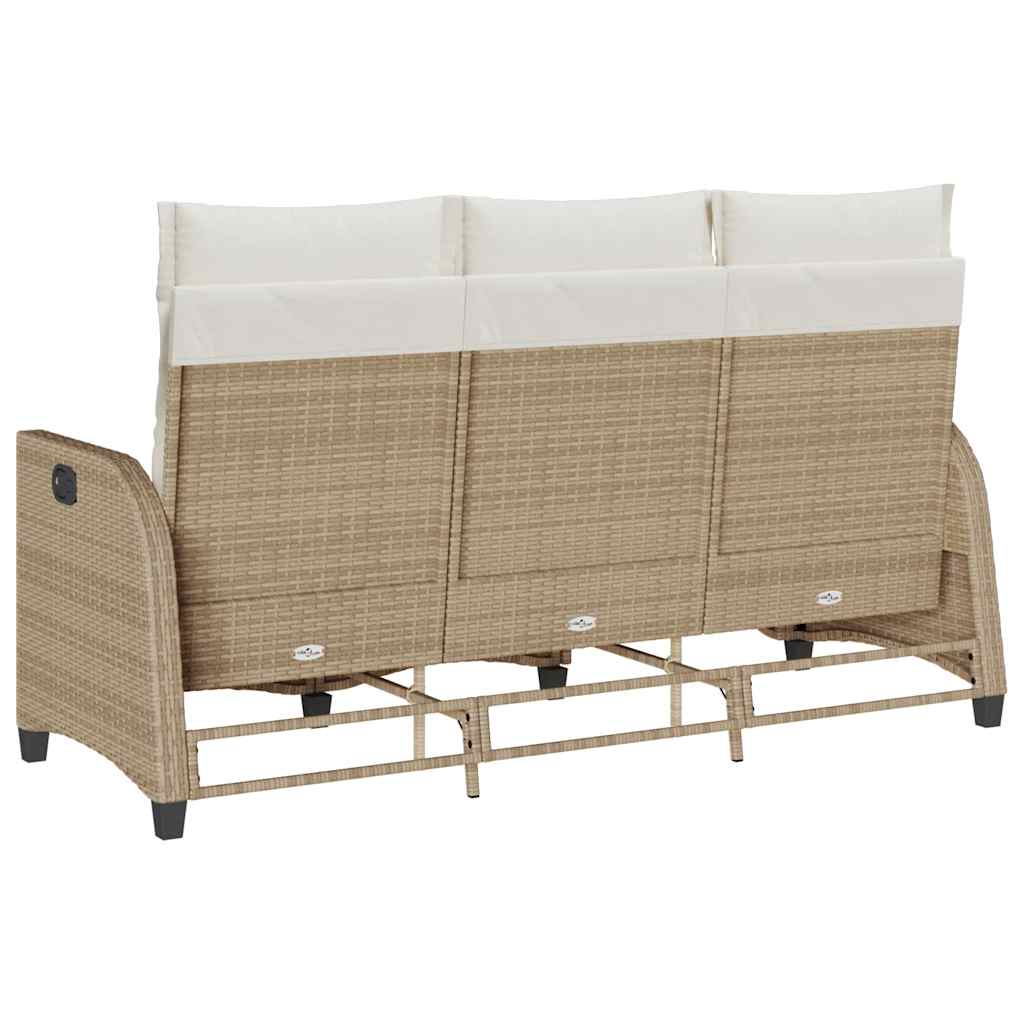 Gartensofa mit Liegefunktion Kissen L-Form Beige Poly Rattan