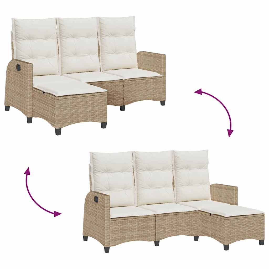 Gartensofa mit Liegefunktion Kissen L-Form Beige Poly Rattan