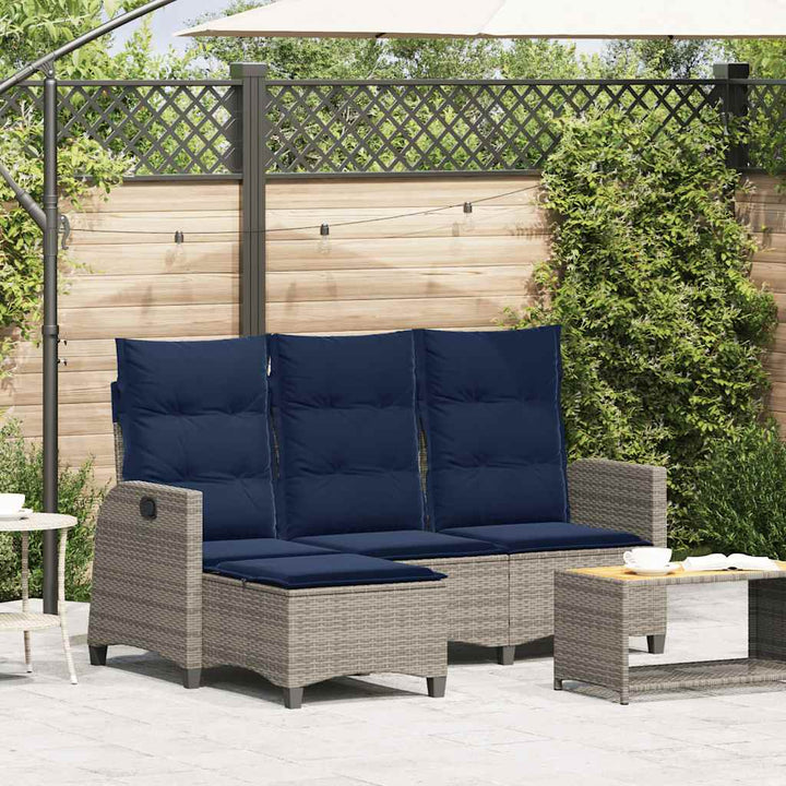 Gartensofa mit Liegefunktion Kissen L-Form Grau Poly Rattan