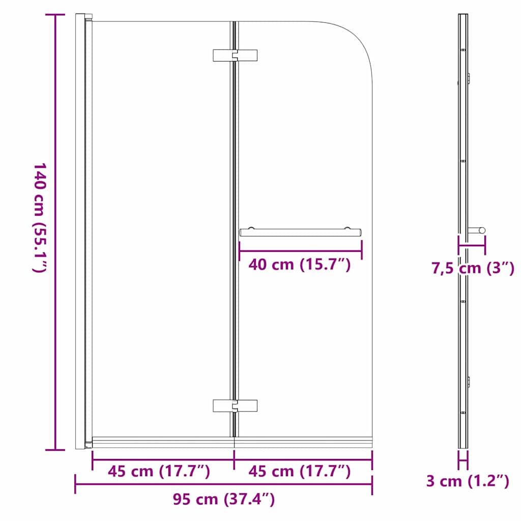 Duschabtrennung Gold 95 x 140 cm ESG-Glas und Aluminium