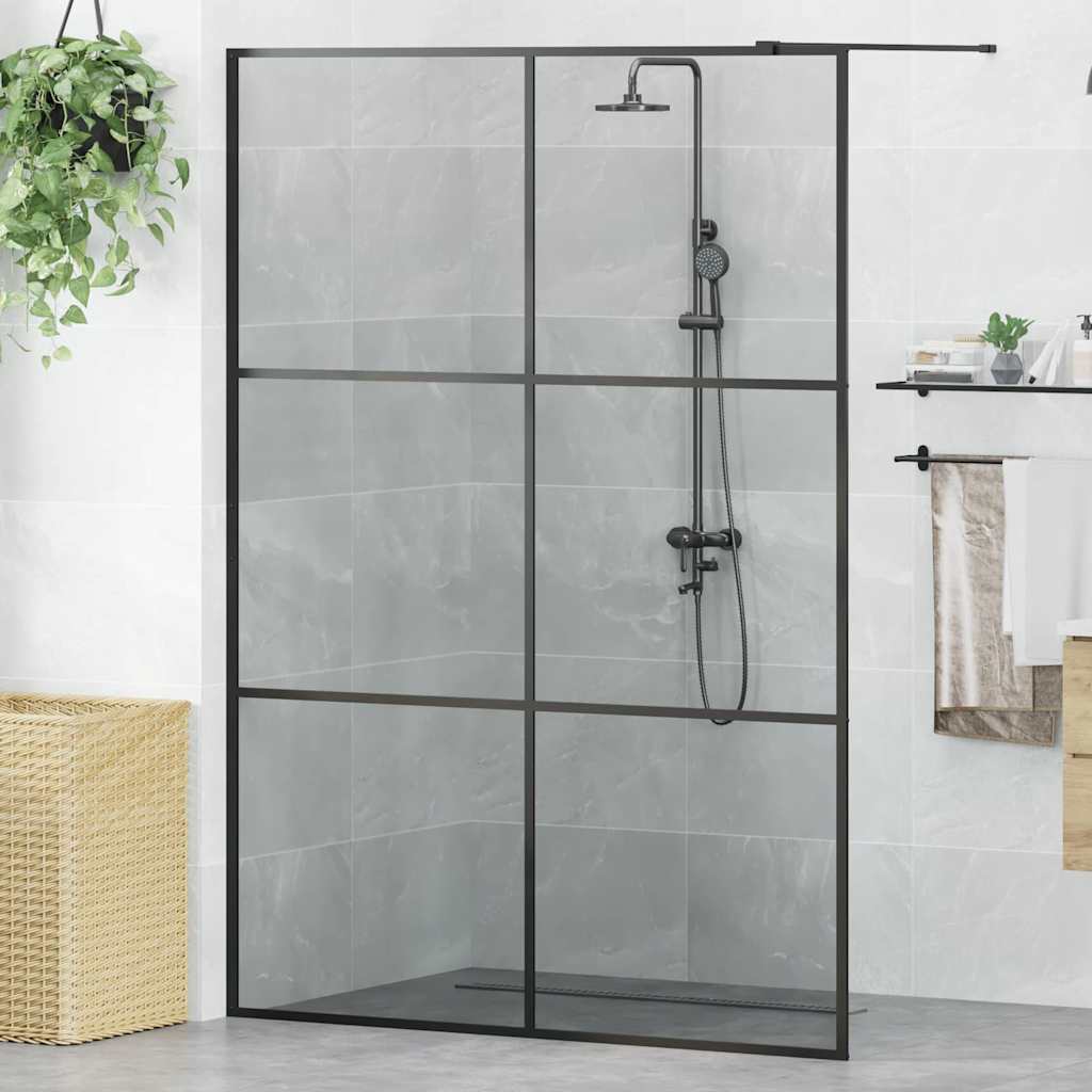 Walk-in shower screen, black, 140 x 195 cm, tempered glass
