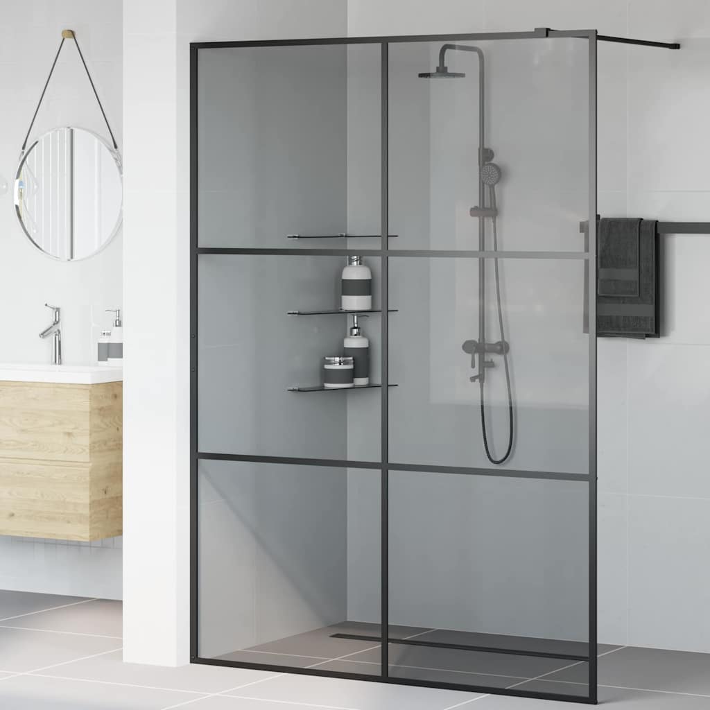 Walk-in shower screen, black, 140 x 195 cm, tempered glass