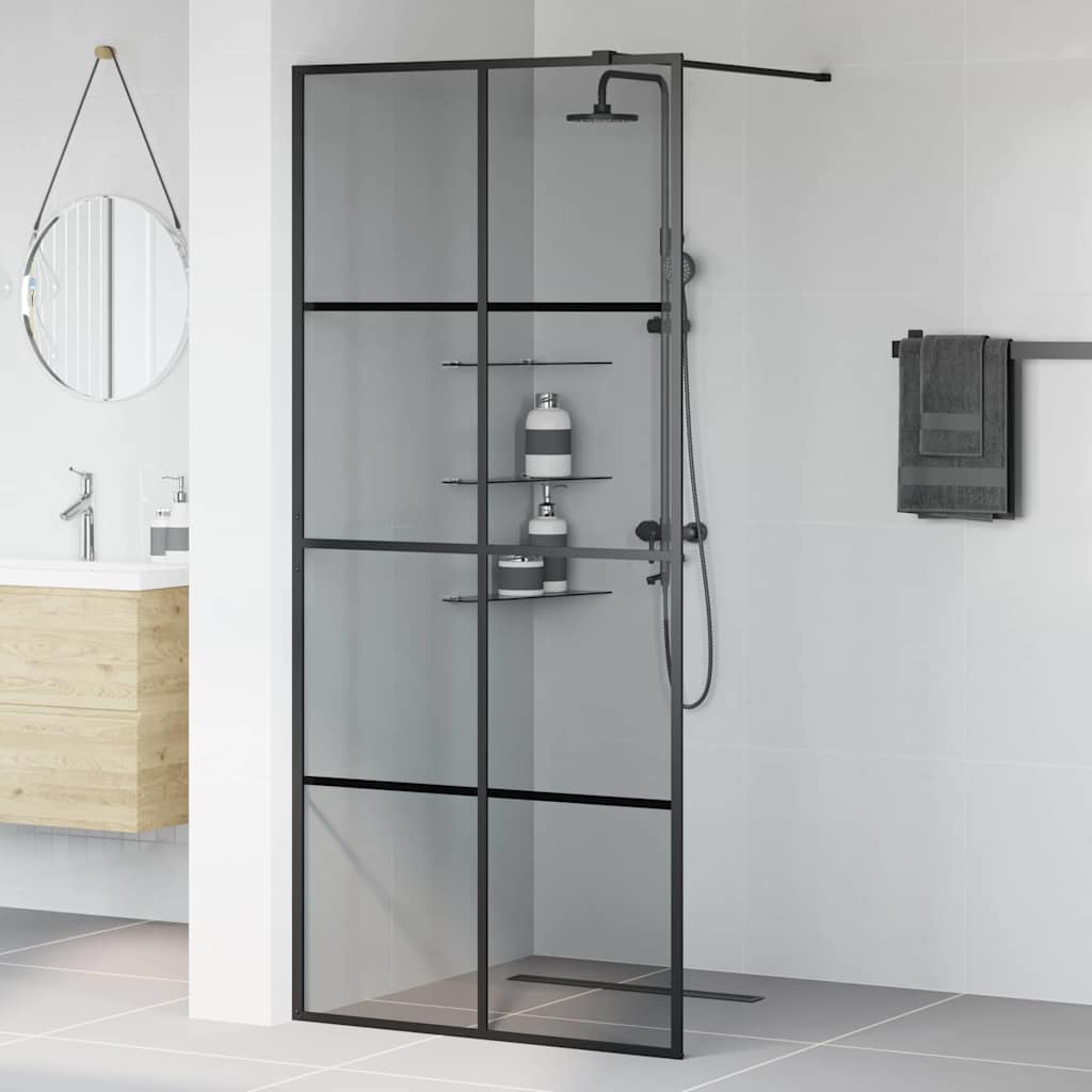 Walk-in shower screen, black, 90 x 195 cm, tempered glass