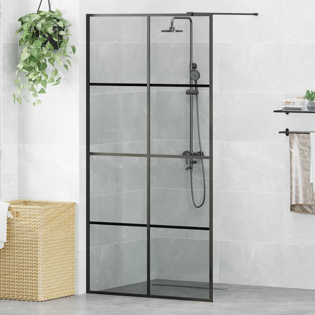 Walk-in shower screen, black, 100 x 195 cm, tempered glass