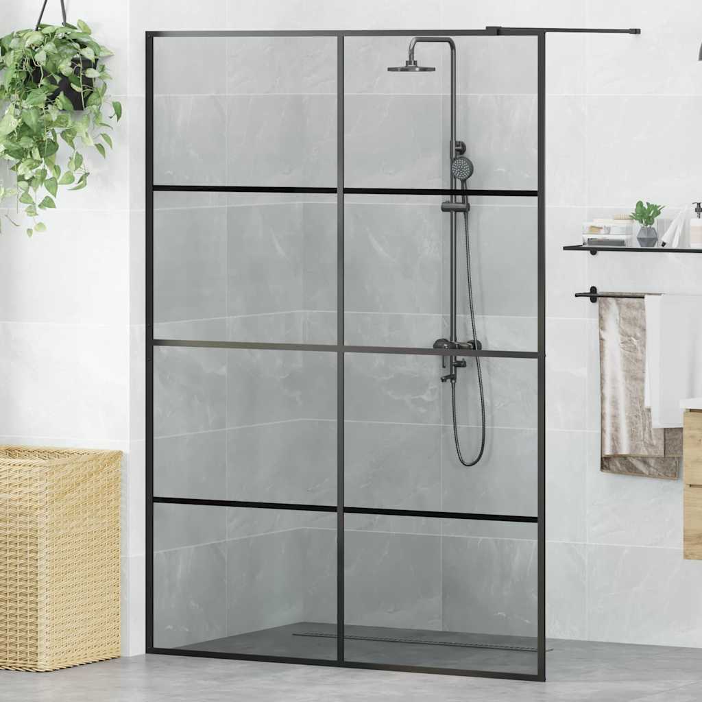 Walk-in shower screen, black, 140 x 195 cm, tempered glass