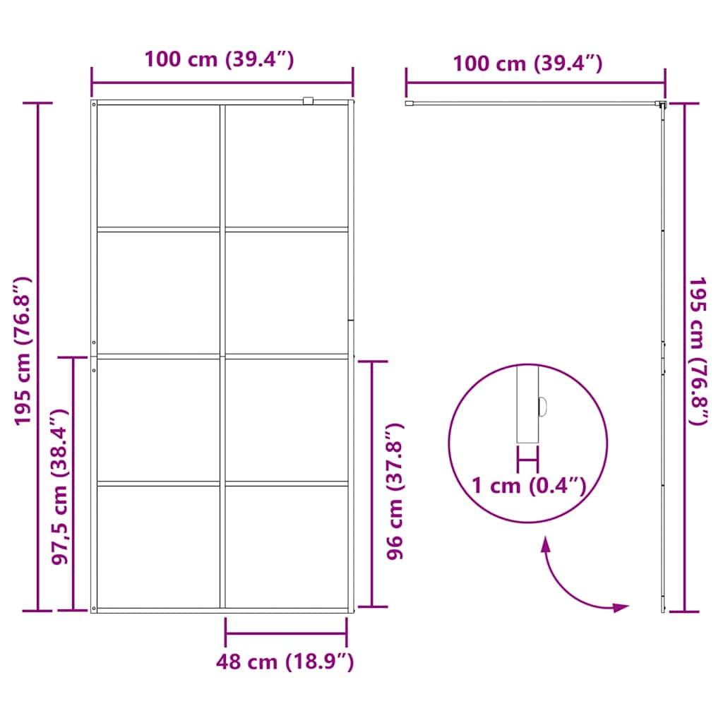 Walk-in Duschwand Gold 100 x 195 cm Gehärtetes Glas