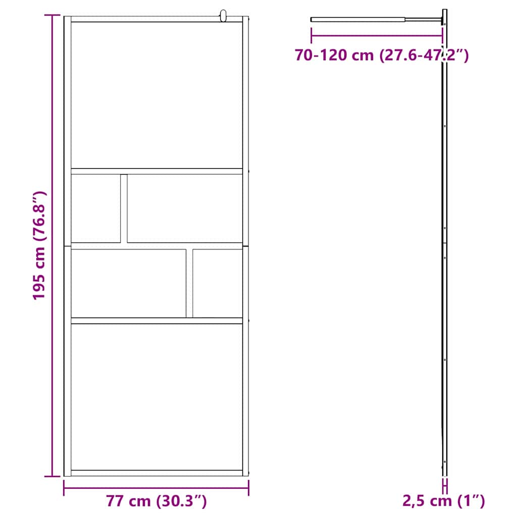 Walk-in shower screen, black, 80 x 195 x 0.5 cm, glass and aluminum