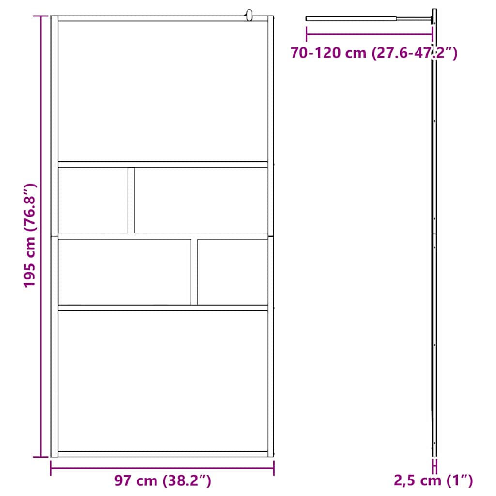 Walk-in shower screen, black, 80 x 195 x 0.5 cm, glass and aluminum