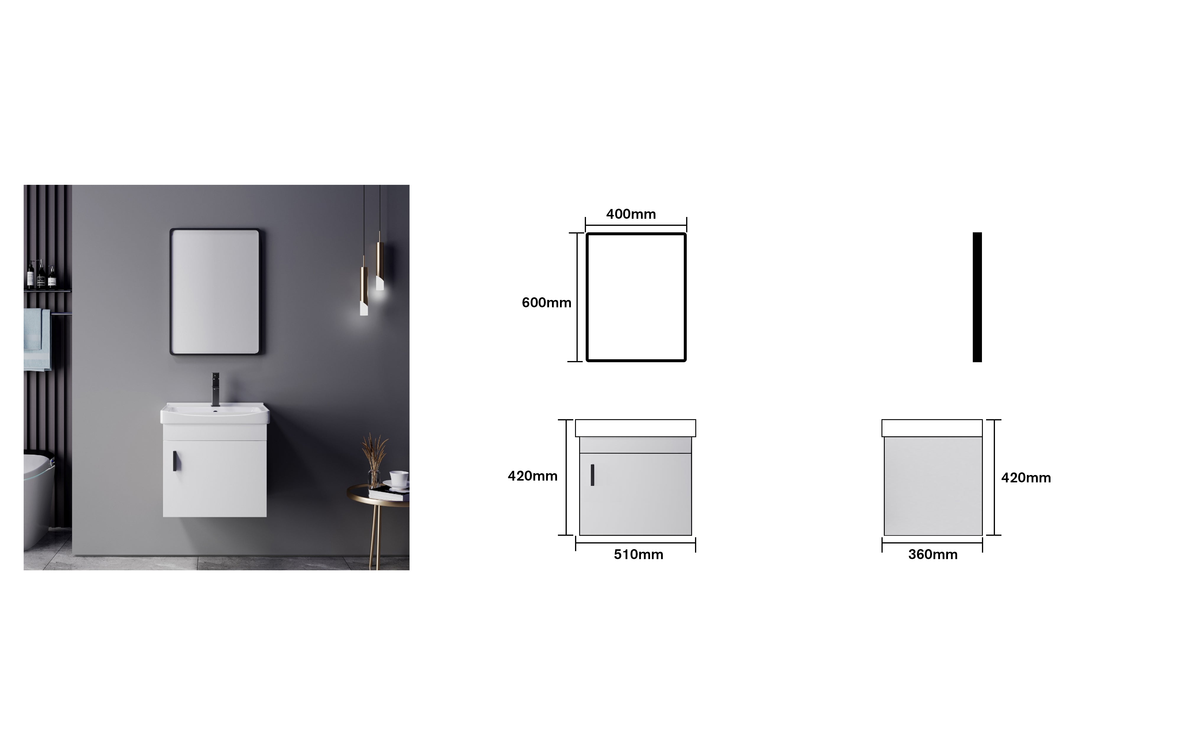 Unterschrank mit Spiegel – Weiß, praktisch & modern 51x36x42 cm