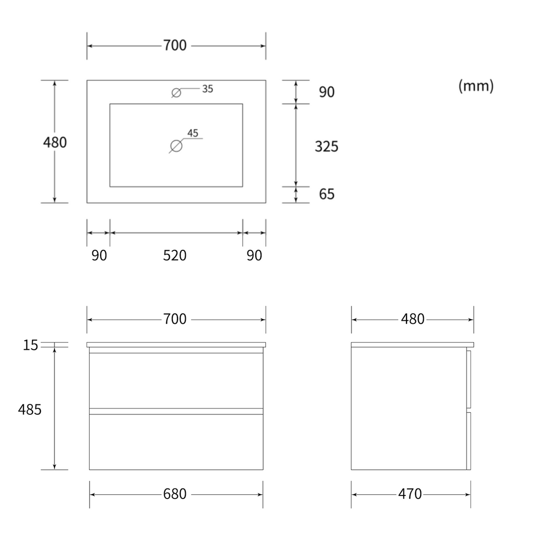 Bathroom furniture set - CUBE 70 / 100cm