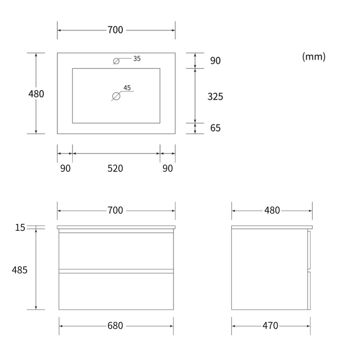 Bathroom furniture set - CUBE 70 / 100cm