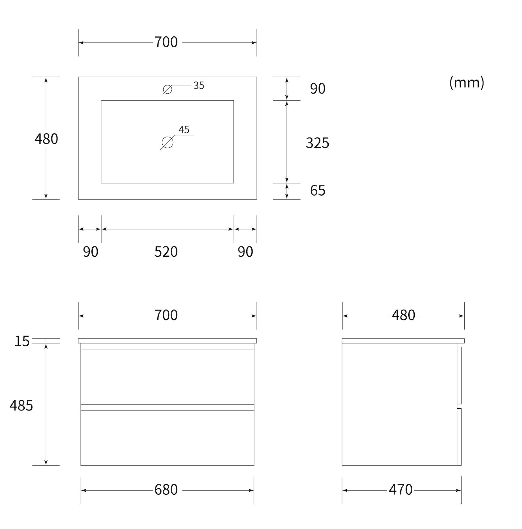 Waschbeckenunterschrank CUBE 70 69x48x48 cm