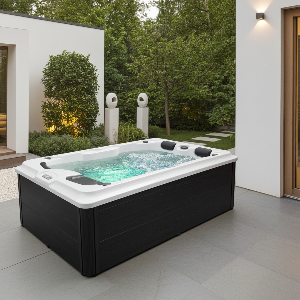 Jacuzzi exterior Diablo MÁRMOL BLANCO con cubierta y escalera - 210 x 160 x 80 cm resistente a las heladas