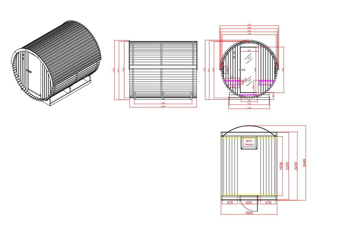 NYBORG L Außen Sauna für 6 P. 194,2x224,9x194,9 cm (Bausatz)