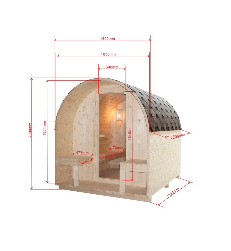 ISLAND XL Outdoor Sauna for 4 people, 189x220x200 cm (kit)