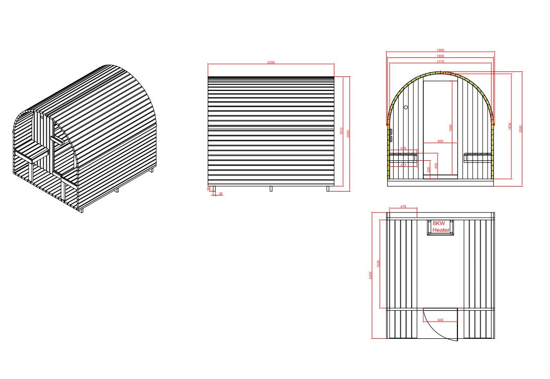 ISLAND XL Outdoor Sauna for 4 people, 189x220x200 cm (kit)