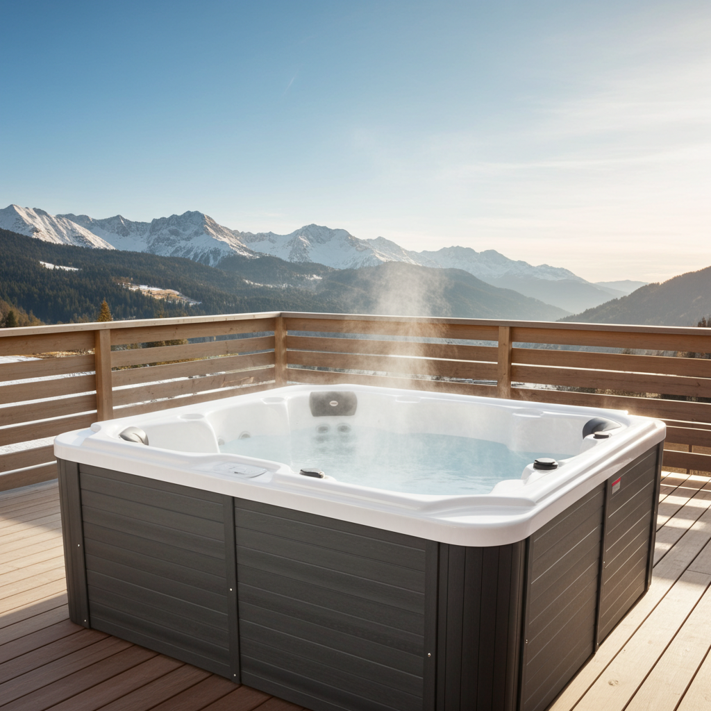 Outdoorwhirlpool OASIS Maxi WHITE MARBLE inkl. Stiege und Abdeckung 210x210x95 cm frostsicher