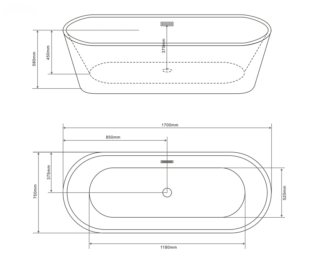 Freistehende Badewanne RENO 170x75x58 cm schwarz