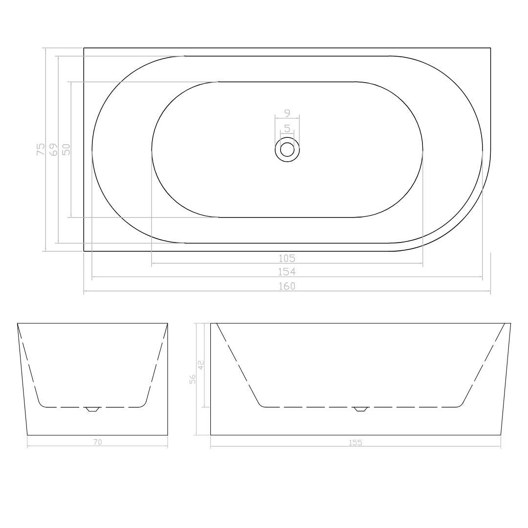Corner bathtub Faro 170 x 75 x 56 cm