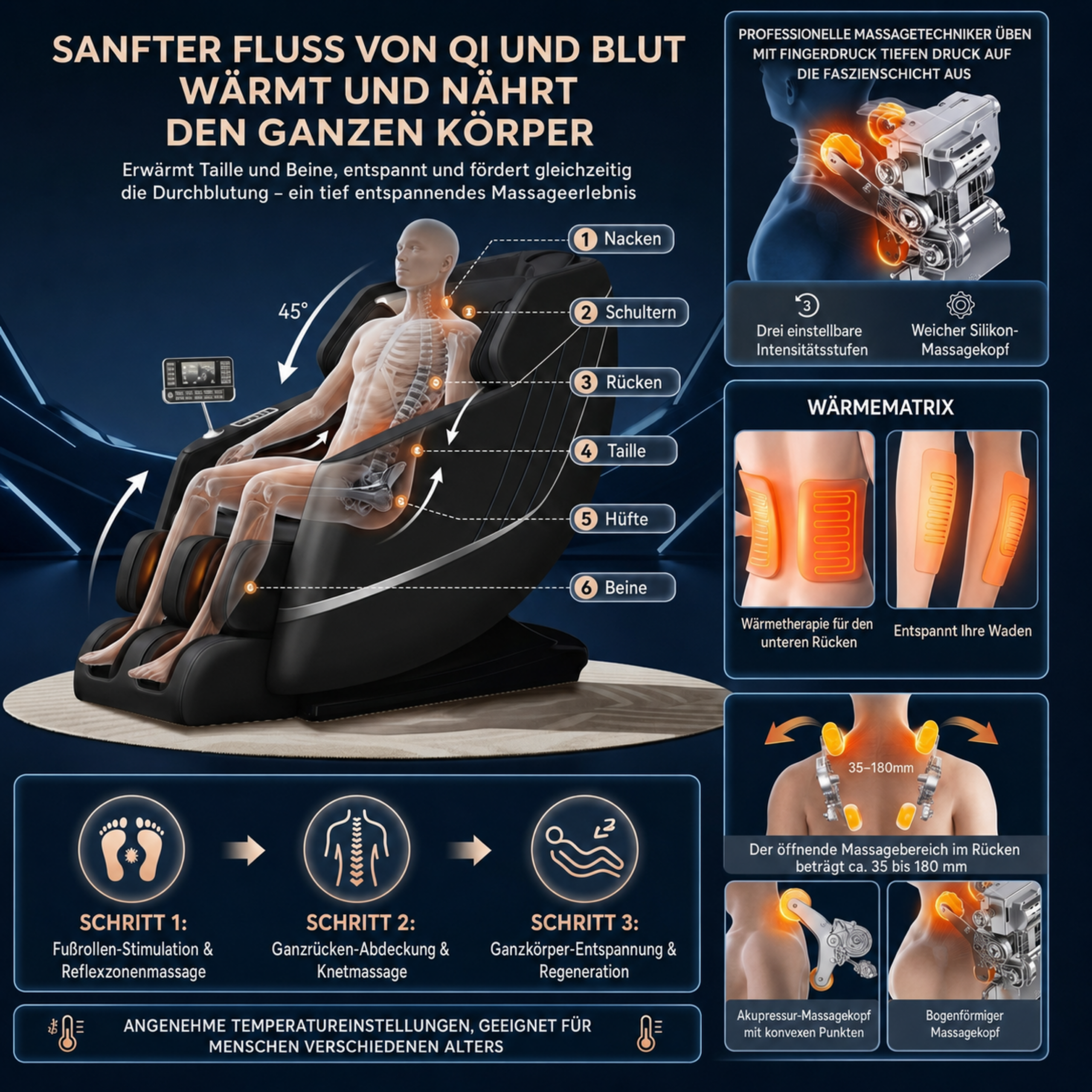 VITALORA Luxury Massage Chair Black/Silver