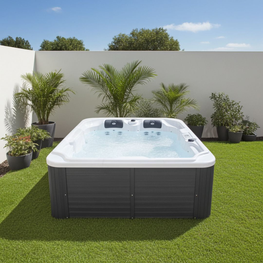 Outdoorwhirlpool OASIS WHITE MARBLE inkl. Abdeckung und Stiege 208x175x90 cm frostsicher