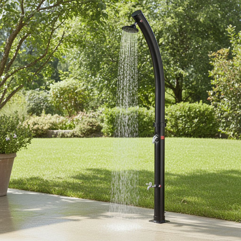 20L Outdoor Solar Shower with Foot Wash Function – Black, Curved Design