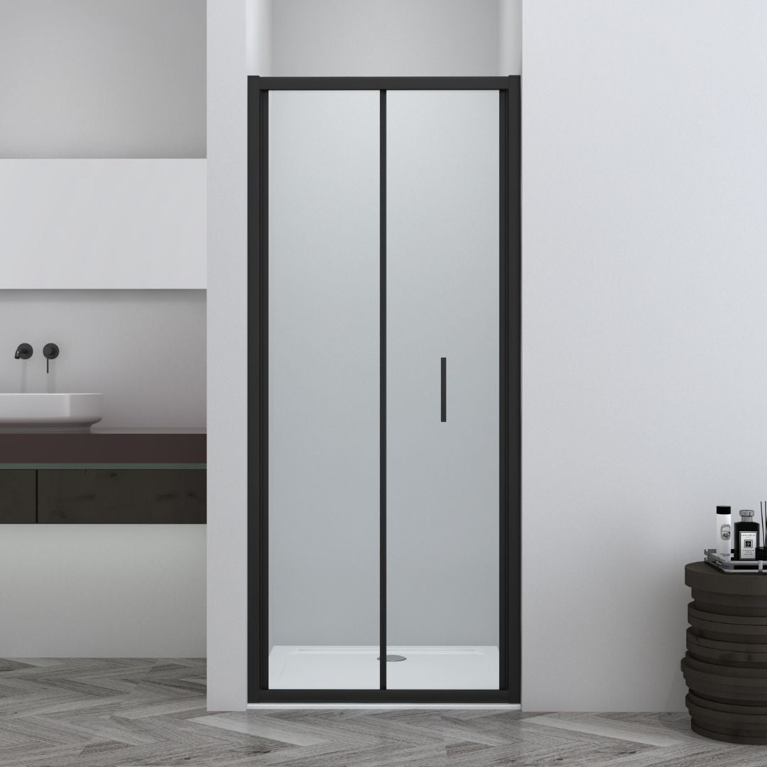 Corner shower cabin with two sliding doors, chrome in 2 different sizes