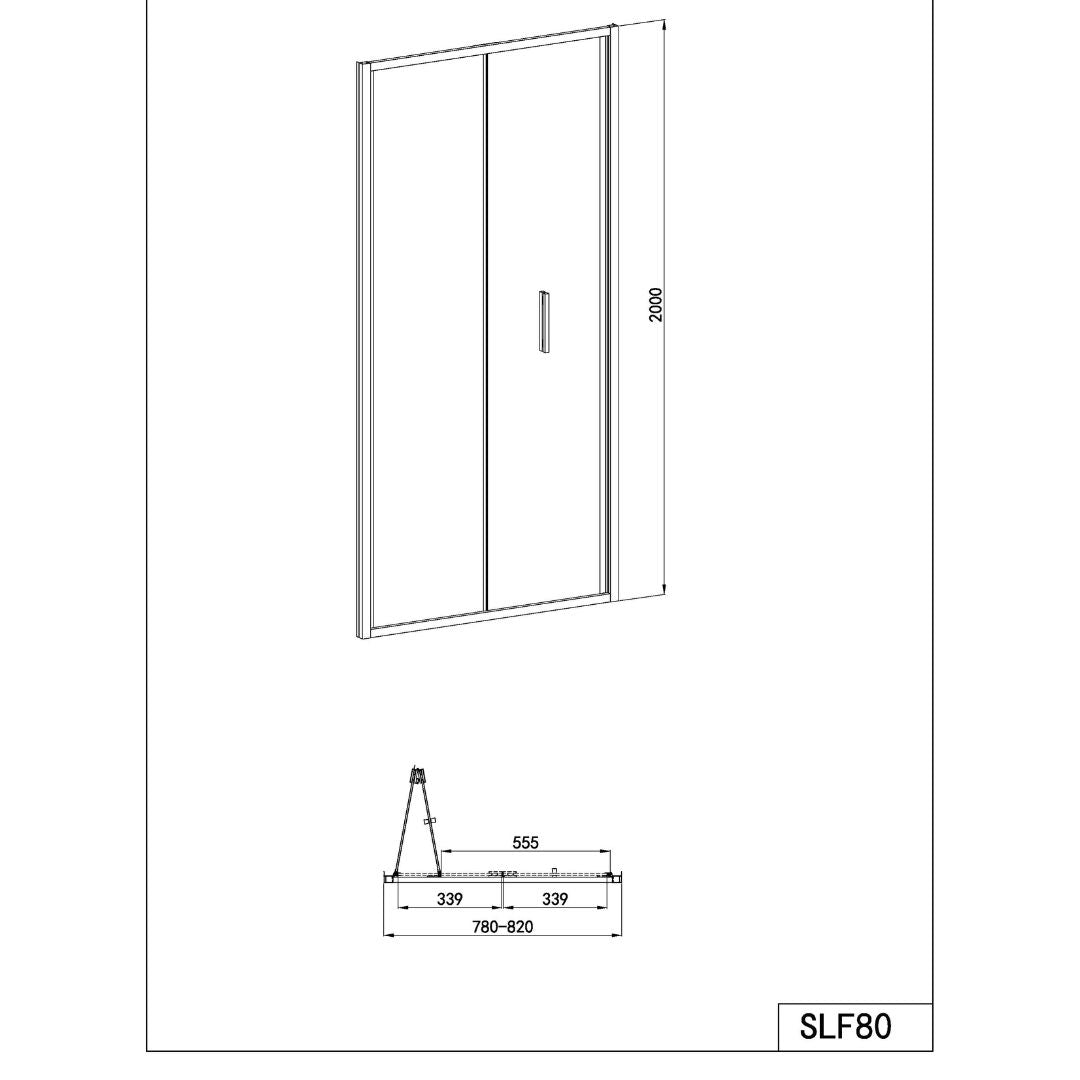 Corner shower cabin with two sliding doors, chrome in 2 different sizes