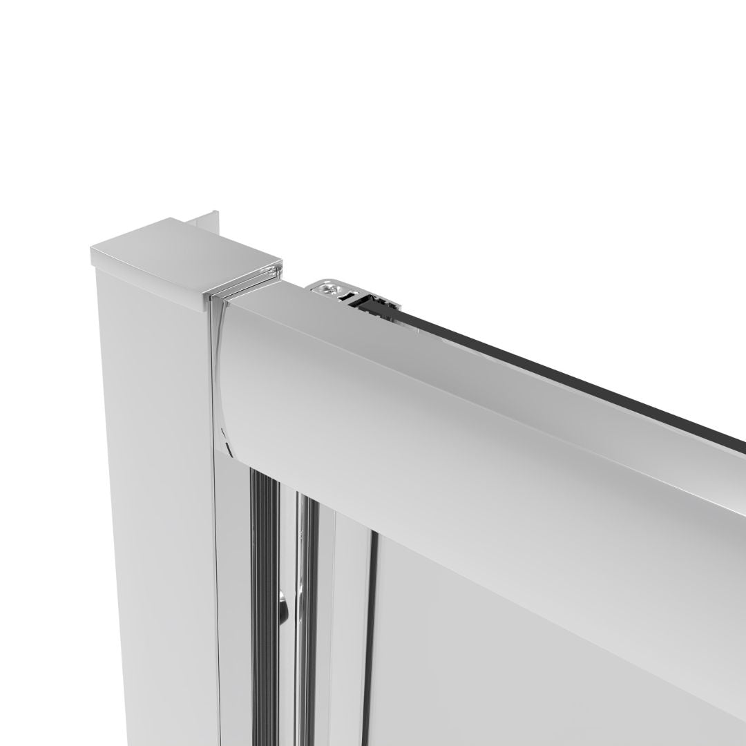 Corner shower cabin with two sliding doors, chrome in 2 different sizes