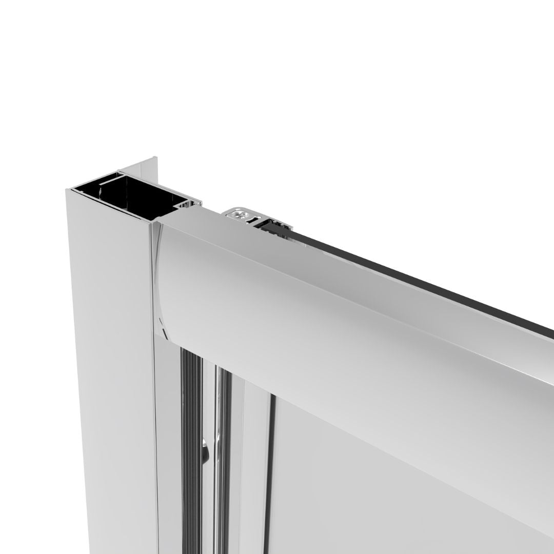Corner shower cabin with two sliding doors, chrome in 2 different sizes