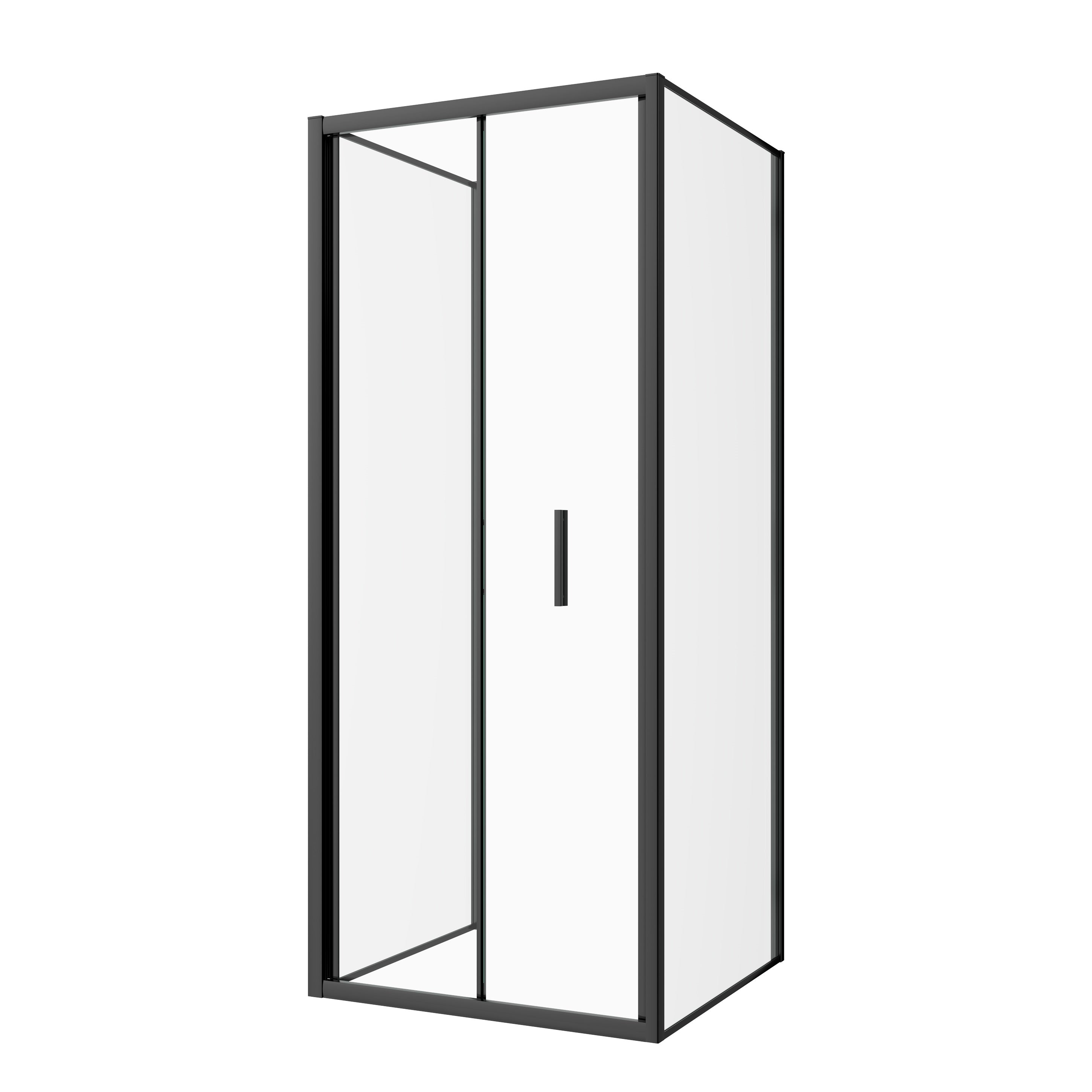 Corner shower cabin with two sliding doors, chrome in 2 different sizes