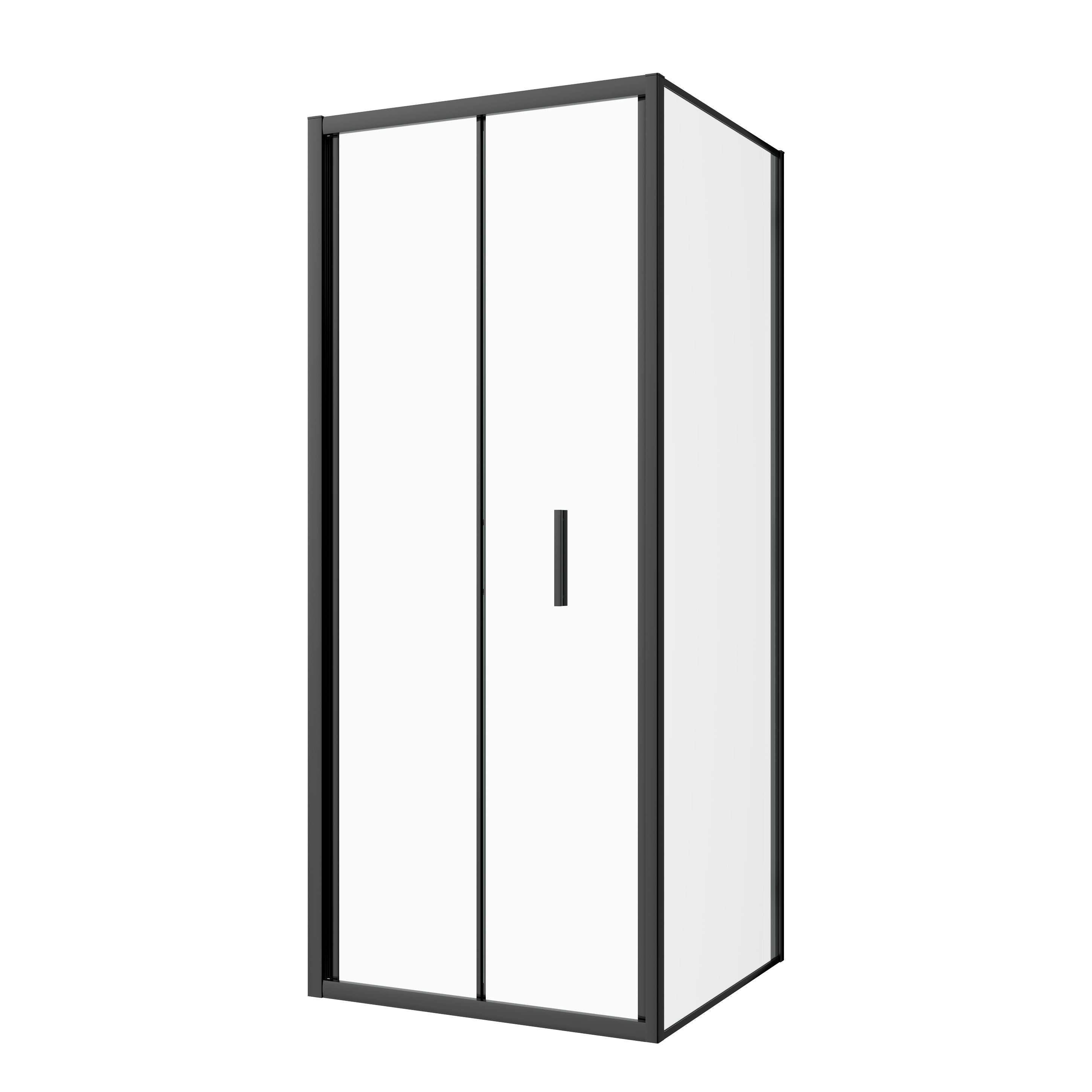 Corner shower cabin with two sliding doors, chrome in 2 different sizes