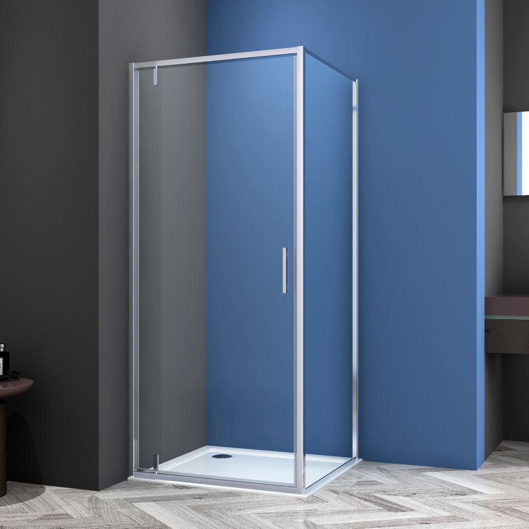 Corner shower cabin with two sliding doors, chrome in 2 different sizes