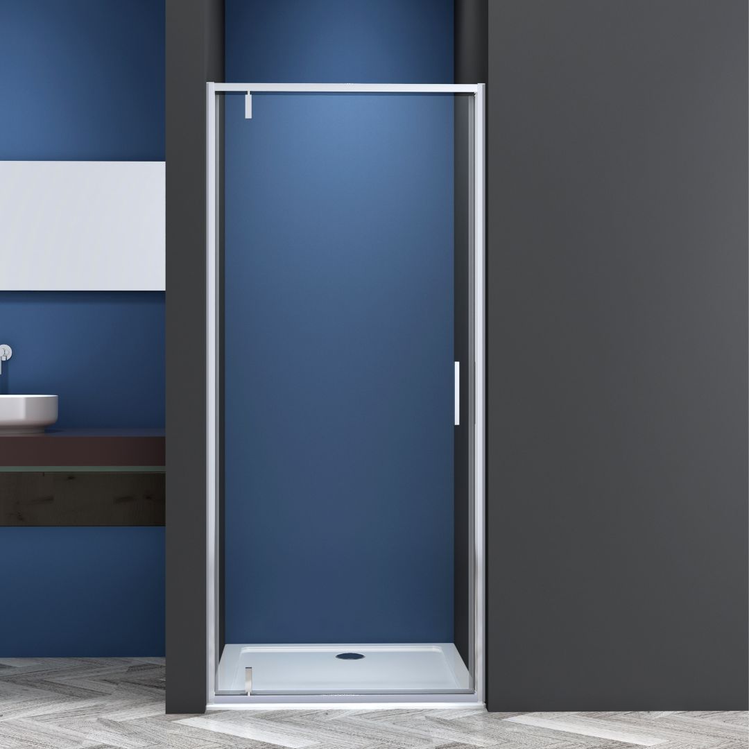 Corner shower cabin with two sliding doors, chrome in 2 different sizes