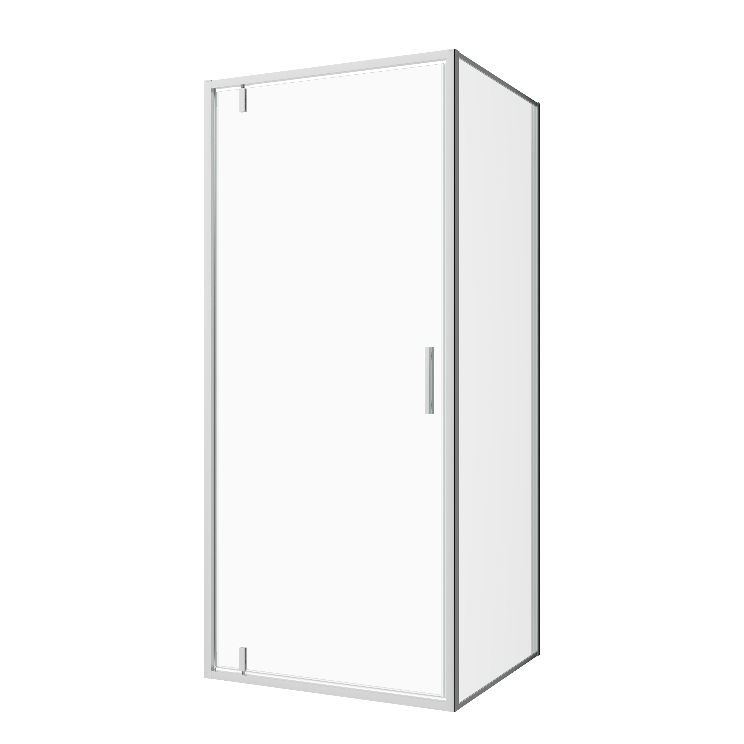 Corner shower cabin with two sliding doors, chrome in 2 different sizes