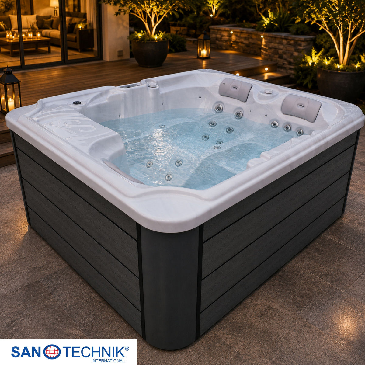 Outdoor Whirlpool OASIS White Marble incl. Cover & Steps 208x175x90 cm Frost-proof