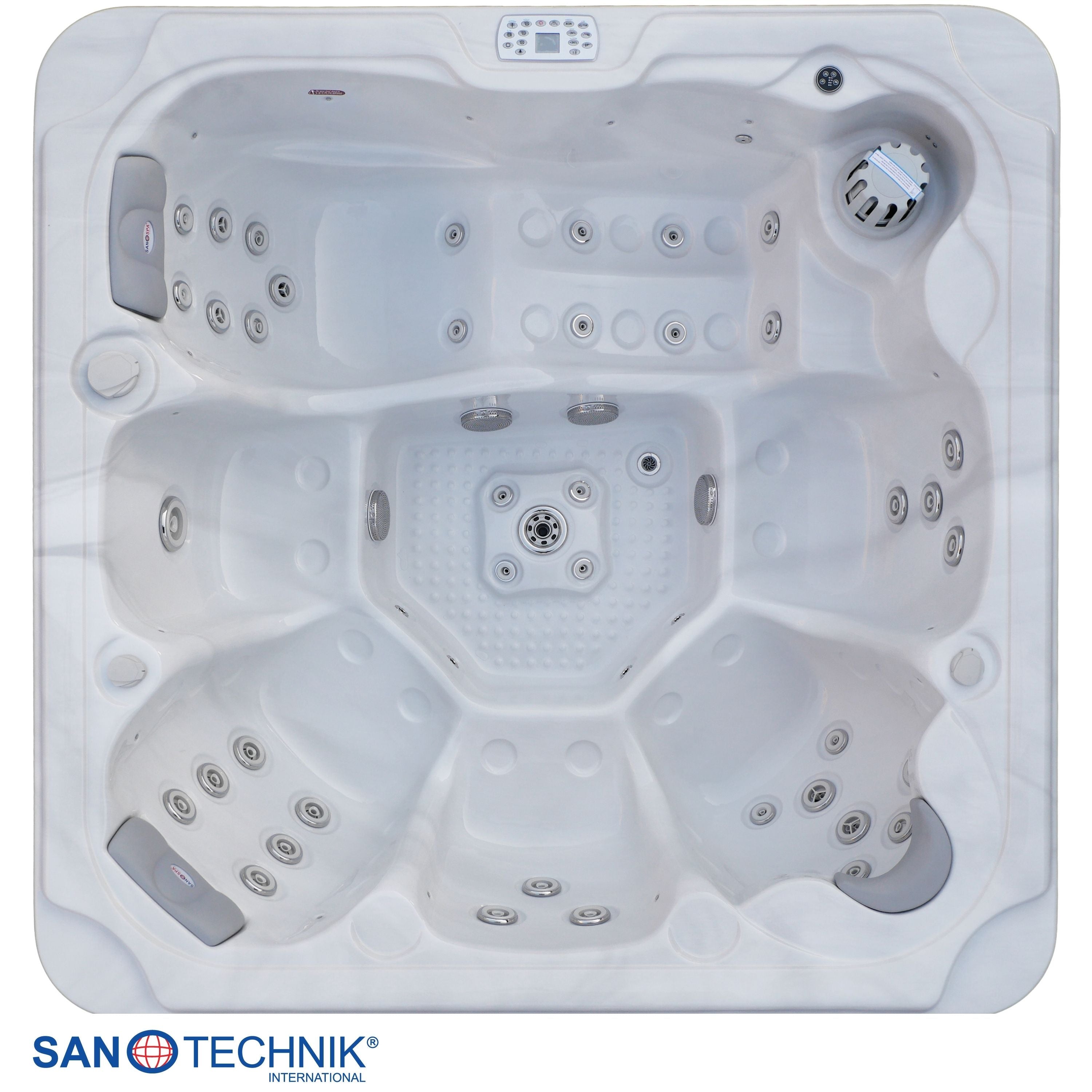 Outdoorwhirlpool OASIS Maxi WHITE MARBLE inkl. Stiege und Abdeckung 210x210x95 cm frostsicher