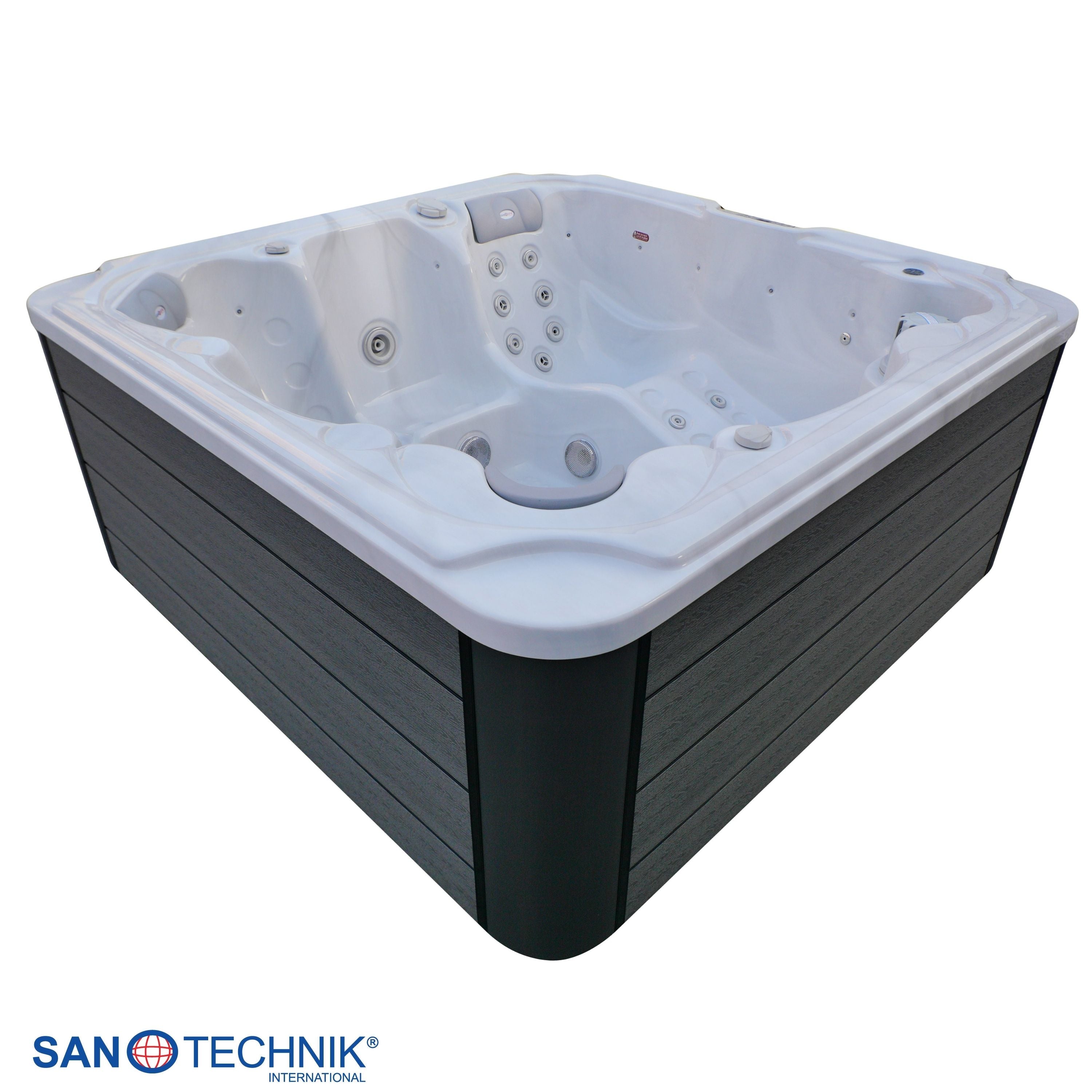 Outdoorwhirlpool OASIS Maxi WHITE MARBLE inkl. Stiege und Abdeckung 210x210x95 cm frostsicher