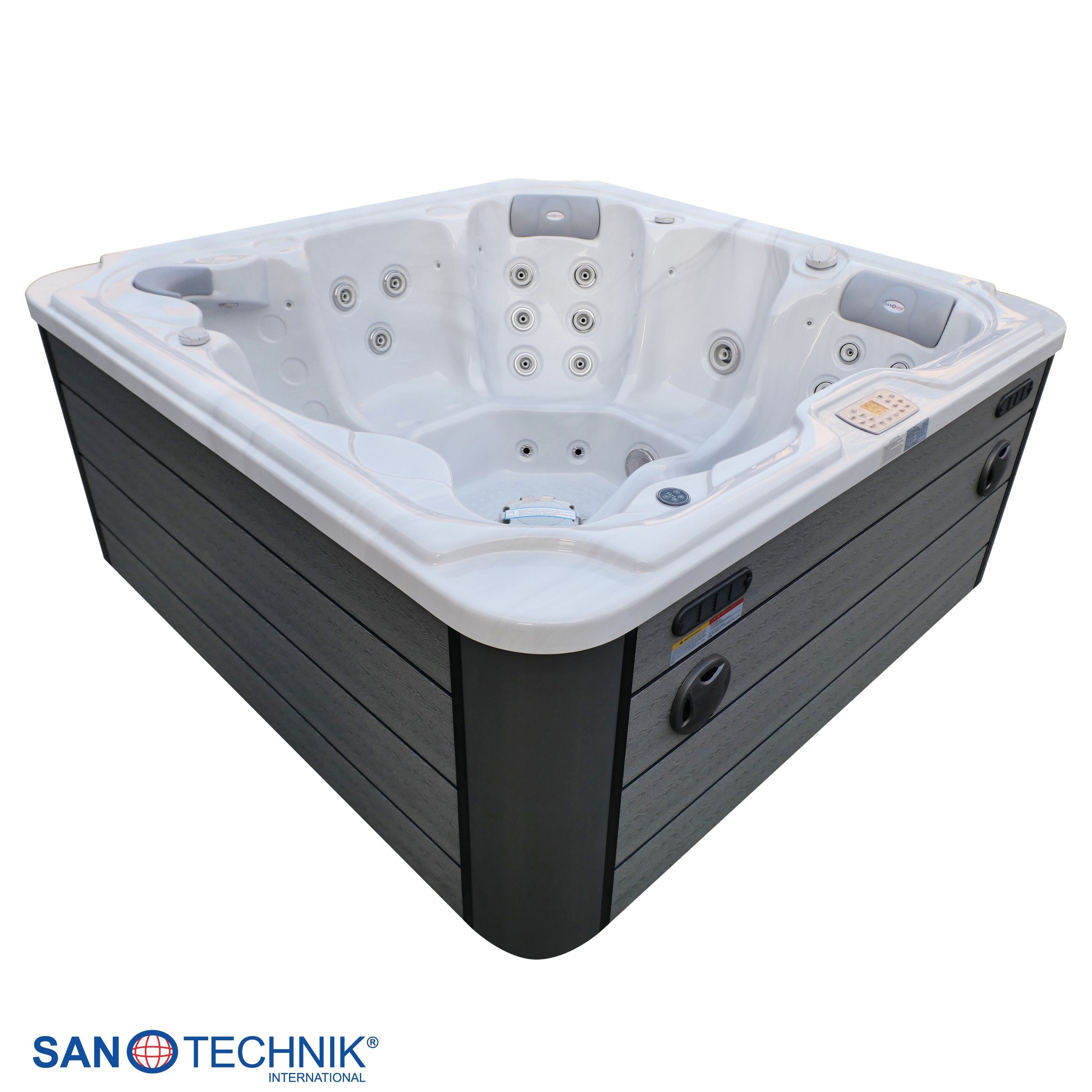 Outdoorwhirlpool OASIS Maxi WHITE MARBLE inkl. Stiege und Abdeckung 210x210x95 cm frostsicher